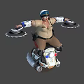 Sci Fi Police Character Riding Hover Device With Mechanical Arms And Uniform