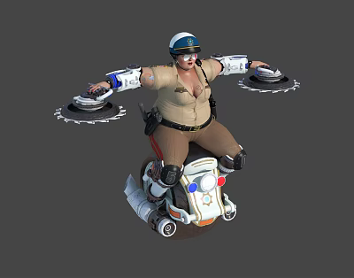 Sci Fi Police Character Riding Hover Device With Mechanical Arms And Uniform 3d model
