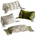 Stylish Decorative Pillows With Striped Polka Dot Bee Patterns Green Velvet And Fringe Tassels