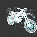 Blue and White Off Road Motorcycle with Large Tires and Tall Suspension