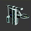 Futuristic Modern Tech Console With Geometric Design And Blue Illuminated Accents