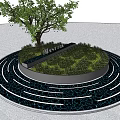 Circular Tree Pit Design With Green Leafy Tree Surrounding Circular Paving And Seating 3d model