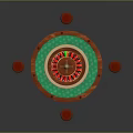 Luxury Casino Roulette Table With Green Felt Surface Wooden Frame And Red Stools