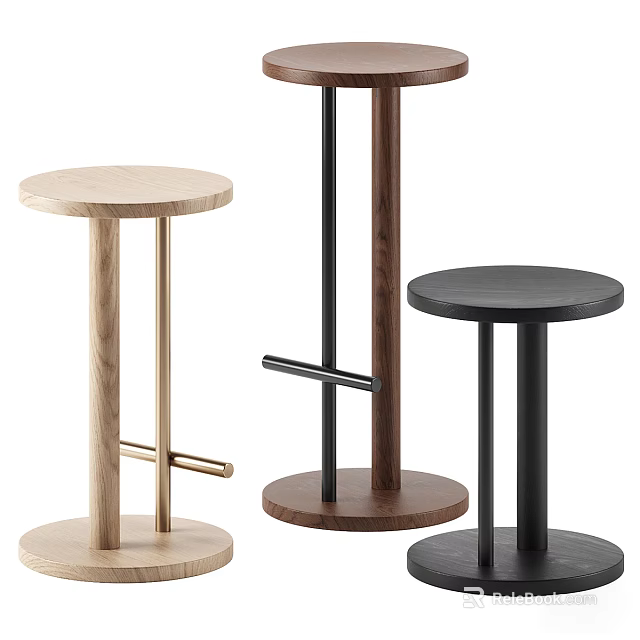 Modern Round Seat Bar Stools With Wooden Metal Materials And Simple Design Styles 3d model 