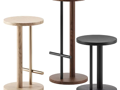 Modern Round Seat Bar Stools With Wooden Metal Materials And Simple Design Styles 3d model