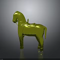 Green Metallic Horse Sculpture With Decorative Patterns And Shiny Reflective Base