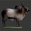 Cow Statue Figure With Brown White Body Horns On Green Base