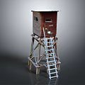 Elevated Wooden Observation Shelter With Ladder And Sturdy Platform Support Structure 3d model