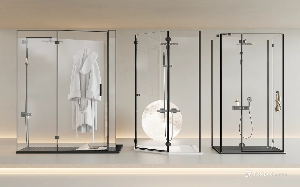Modern Shower Head In Glass Enclosure With Sleek Design And Contemporary Bathroom Elements 3d model 