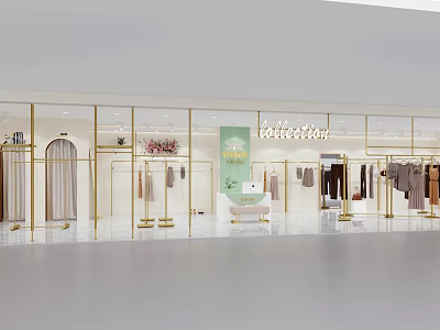 Belllettier Clothing Store With Hanging Clothes On Gold Racks And Modern Interior 3d model