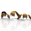 Children's Brown Pigtail Wigs With Black Hat And White Background Reflections
