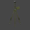 Vintage Military Machine Gun With Green Mount And Metal Barrel Structure Design
