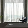 Modern Living Room Double Layer Curtains Sheer Panels Large Window Wooden Floor Armchair Potted Plant