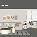 Modern Dining Living Room Interior With Cozy Sofa Dining Table And Wall Art