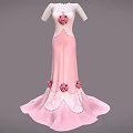 Pink Formal Evening Dress With White Sleeves And Flower Decorations