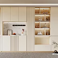 Modern Wine Cabinet Design With Open Shelves And Decorative Wine Bottles
