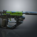 Futuristic Green And Black Tactical Weapon With Barrel And Scope Design