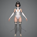 3D Character Woman In White Crisscross Bodysuit With Thigh High Socks And Gloves