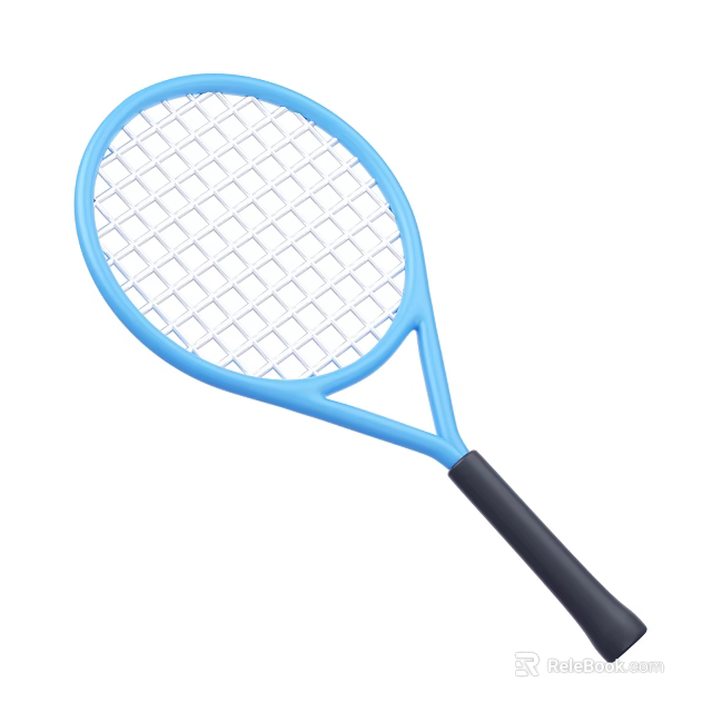 Blue Tennis Racket Sport Equipment With Black Handle And White String 3d model 