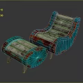 Vintage Style Turquoise Upholstered Armchair And Ottoman With Distressed Red Accents