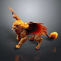 Winged Lion Mythical Creature Standing With Fiery Orange Wings Golden Mane And Muscular Build