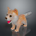 Plush Puppy Toy With Orange And Gray Fur Open Mouth Tongue Out On Shiny Surface