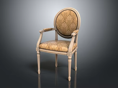 Classic Light Dining Chair With Wooden Frame Patterned Upholstered Seat Backrest And Carved Armrests 3d model