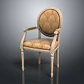 Classic Light Dining Chair With Wooden Frame Patterned Upholstered Seat Backrest And Carved Armrests