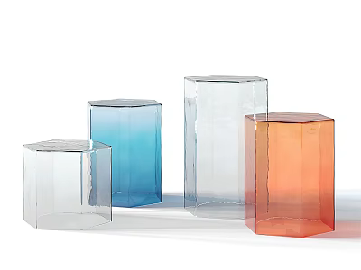 Modern Transparent Side Tables With Cube Design Blue Gradient And Orange For Stylish Home Decor 3d model