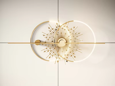 Golden Modern Wall Decor With Sunburst Circular Metal Design Elements 3d model