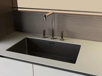 Modern Stainless Steel Kitchen Sink With Faucet On Light Kitchen Countertop 3d model