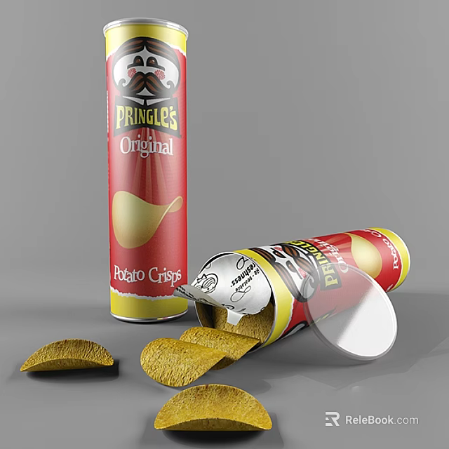 Pringles Original Potato Crisps And Opened Can 3d model 