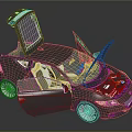 Modern Car With Open Doors Hood And Detailed Interior Engine Compartment