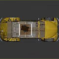 Yellow Vintage Volkswagen Beetle With Roof Rack And Brown Suitcase On Reflective Surface