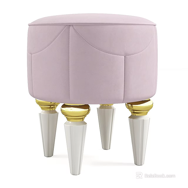 Elegant Light Pink Tufted Sofa Stool With Gold And White Tapered Legs 3d model 