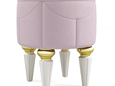 Elegant Light Pink Tufted Sofa Stool With Gold And White Tapered Legs 3d model