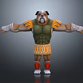 Muscular Bulldog Warrior With Green Top Orange Skirt White Arm Bands Red Boots