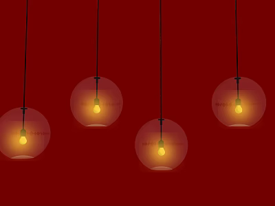 Transparent Spherical Pendant Lights With Yellow Bulbs Hanging On Red Background 3d model