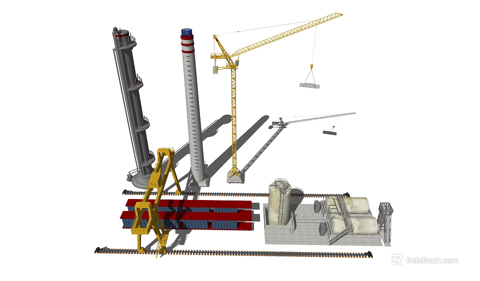 Heavy Duty Industrial Equipment Including Cranes Pipes Machinery And Tracks For Industrial Sites 3d model 