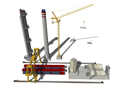 Heavy Duty Industrial Equipment Including Cranes Pipes Machinery And Tracks For Industrial Sites 3d model