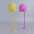 Pink And Yellow Telephone Booths With Open Design And Public Phone Equipment