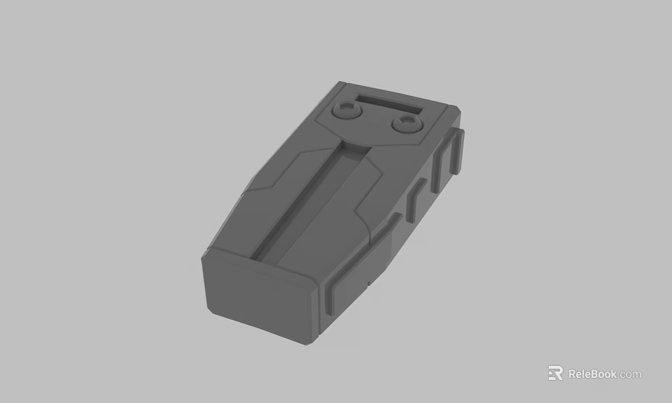 Detailed Gray Rectangular Mechanical Component 3D Model With Circular Holes Groove And Structural Lines 3d model 