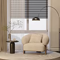 Beige Bouclé Single Seater Sofa With Side Table Potted Plant And Floor Lamp