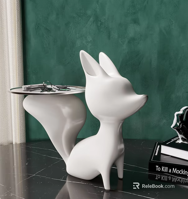 Fox Shaped White Side Table With Round Tray For Modern Home Decor Accent 3d model