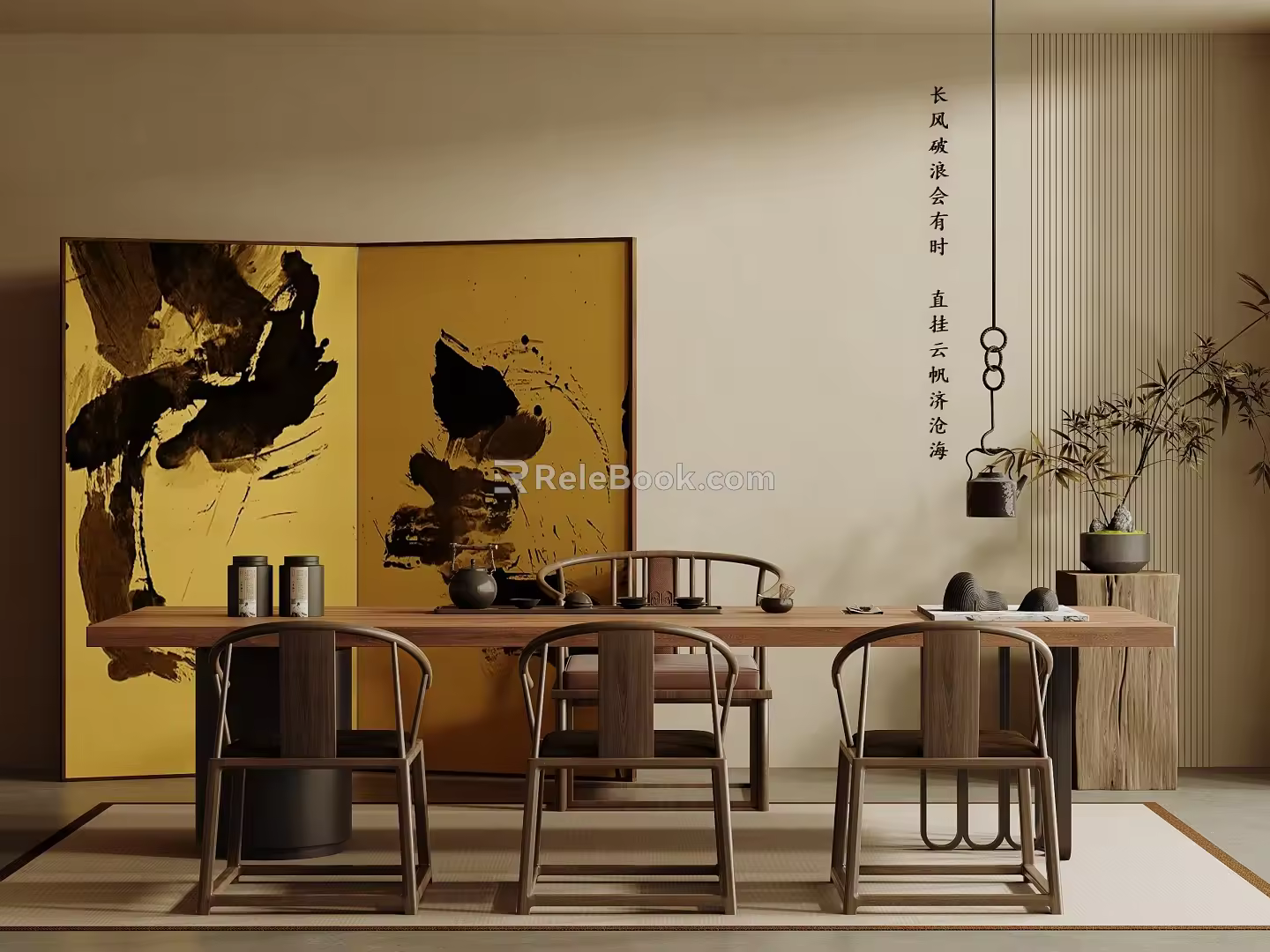 New Chinese Tea Table and Chair Tea Table Big Board Table 3d model
