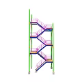 Industrial Equipment Multi Level Steel Staircase With Green Columns Purple And Blue Steps