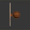 Basketball Equipment With Worn Wooden Backboard Orange Ball And Netted Hoop