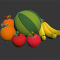Fresh Assorted Fruits With Green And Yellow Striped Watermelon Red Apples Oranges And Yellow Bananas