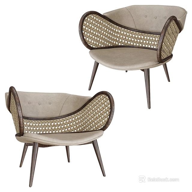 Stylish Accent Chair With Woven Design Wooden Legs And Light Toned Cushion 3d model 