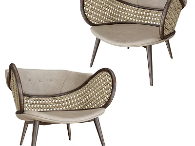 Stylish Accent Chair With Woven Design Wooden Legs And Light Toned Cushion 3d model